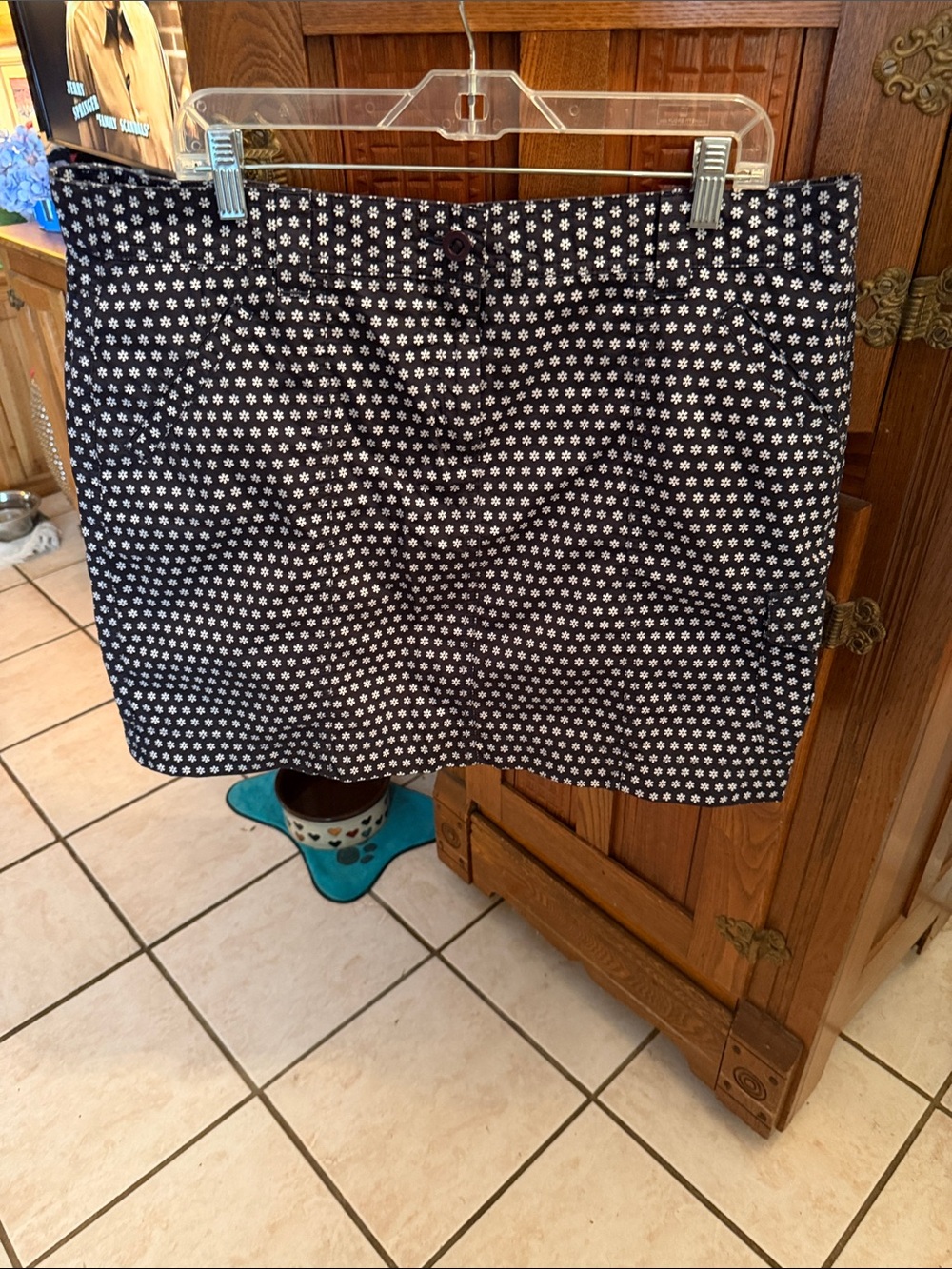 Lands' End Black Mini Skorts with White Floral Print